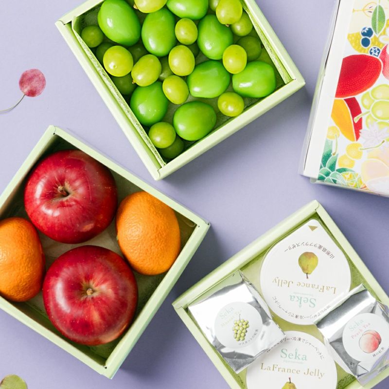 旬の国産シャインマスカット&山形ラフランスゼリーとフルーツティーの3段お重セット