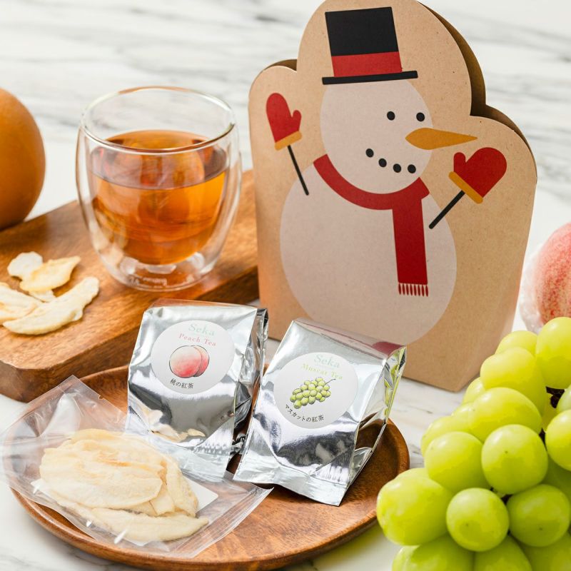スノーマンのフルーツティー（2種計10個）とドライフルーツのギフト（3点セット）
